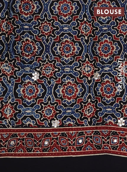 Black & Indigo Blue Modal Silk Saree - Embroidery