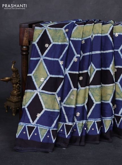 Indigo Blue Modal Silk Saree - Embroidery