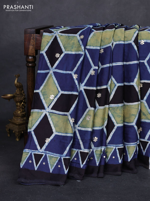 Indigo Blue Modal Silk Saree - Embroidery