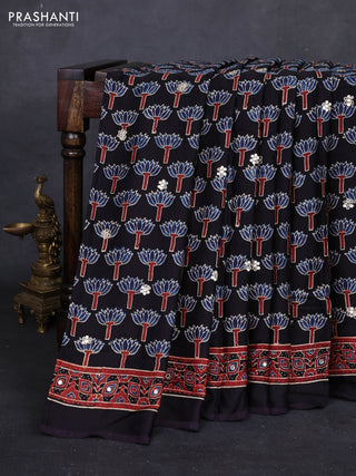 Black & Indigo Blue Modal Silk Saree - Embroidery
