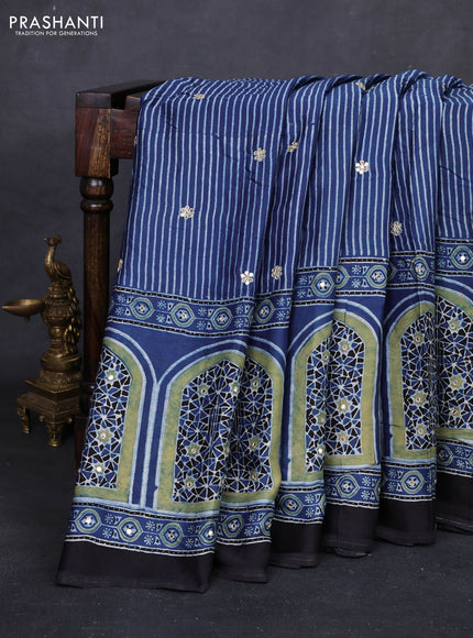 Indigo Blue & Yellow Modal Silk Saree - Embroidery