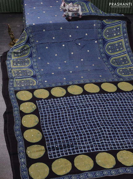 Indigo Blue & Yellow Modal Silk Saree - Embroidery