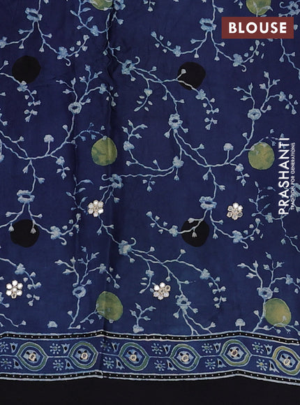 Indigo Blue & Yellow Modal Silk Saree - Embroidery