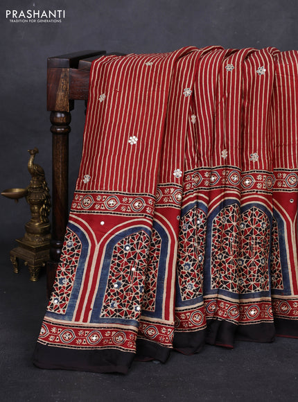 Indigo Blue & Maroon Modal Silk Saree - Embroidery