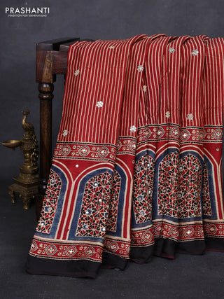 Indigo Blue & Maroon Modal Silk Saree - Embroidery