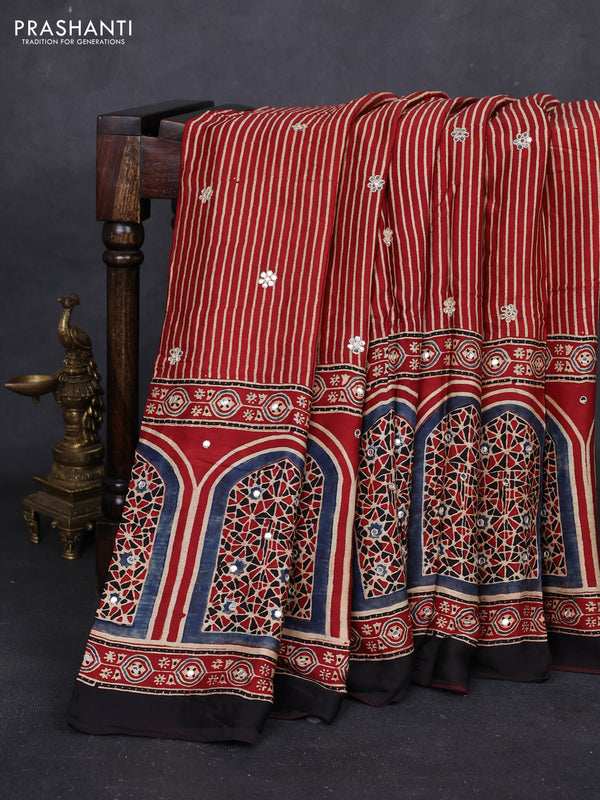 Indigo Blue & Maroon Modal Silk Saree - Embroidery