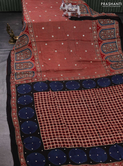 Indigo Blue & Maroon Modal Silk Saree - Embroidery