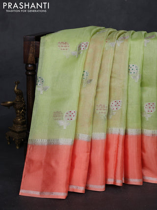 Pista Green & Orange Banarasi Kota Silk Saree