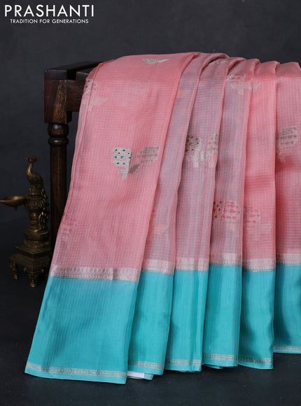 Peach  & Teal Blue Banarasi Kota Silk Saree