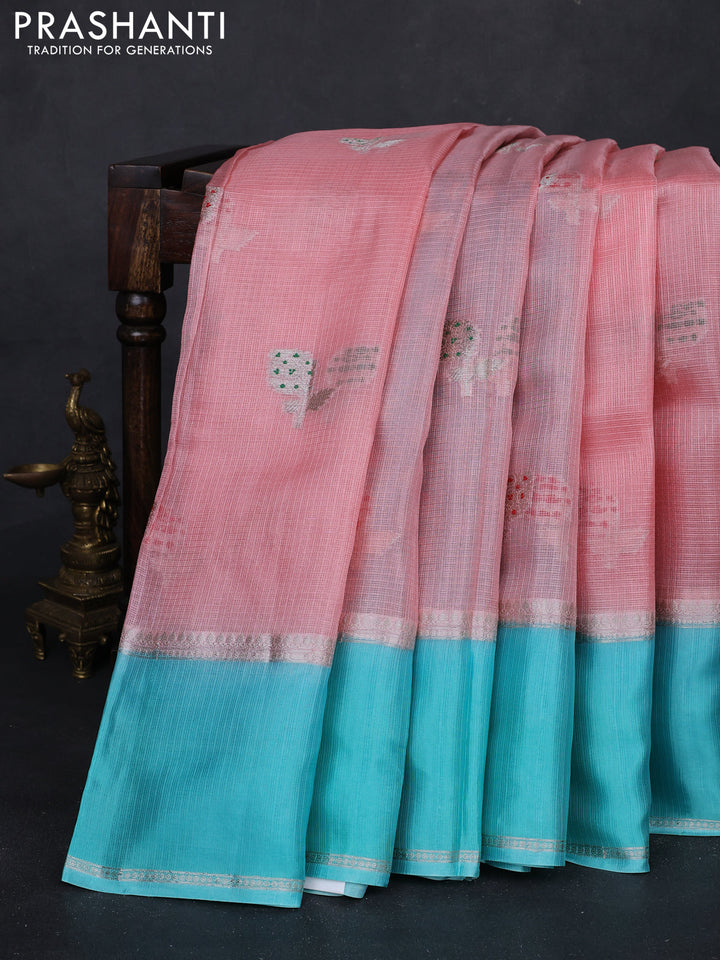 Peach  & Teal Blue Banarasi Kota Silk Saree