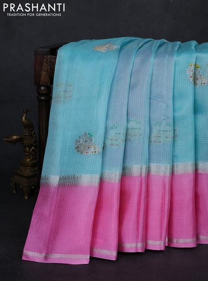 Teal Blue & Lotus Pink Banarasi Kota Silk Saree