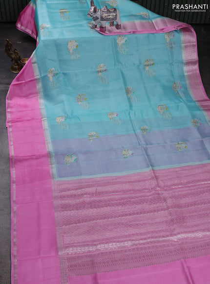 Teal Blue & Lotus Pink Banarasi Kota Silk Saree