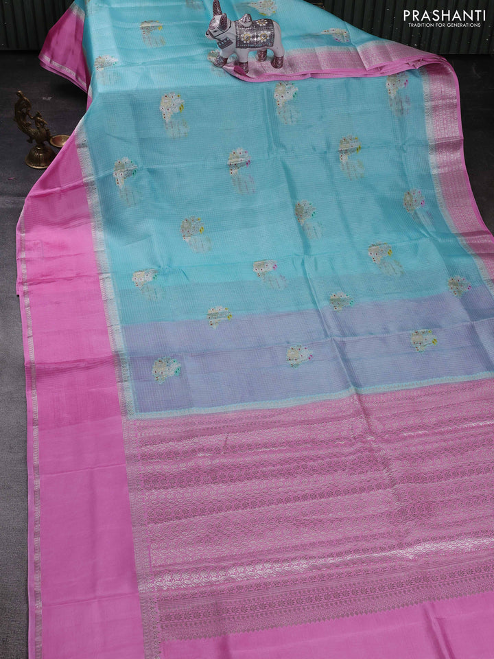 Teal Blue & Lotus Pink Banarasi Kota Silk Saree