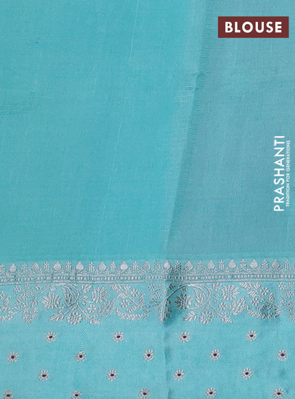Peach & Teal Blue Banarasi Kota Silk Saree