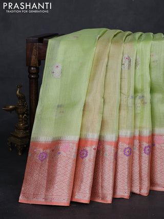 Pista Green & Orange Banarasi Kota Silk Saree