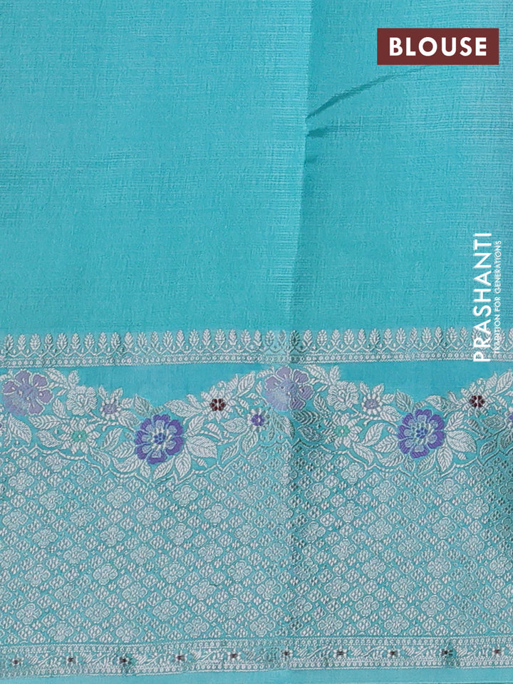 Peach & Teal Blue Banarasi Kota Silk Saree