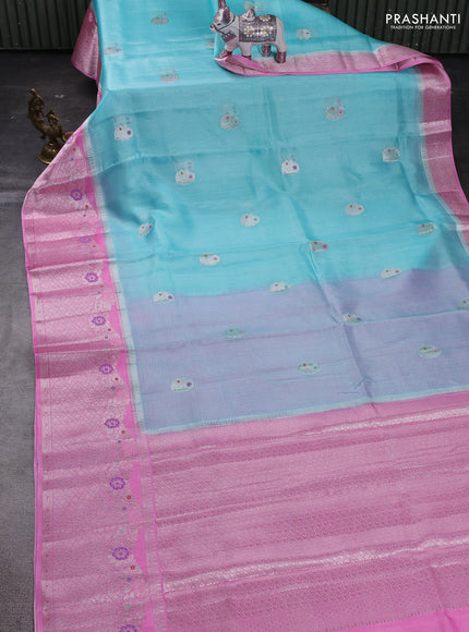 Teal Blue & Pink Banarasi Kota Silk Saree