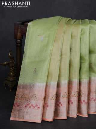 Pista Green & Pale Orange Banarasi Kota Silk Saree