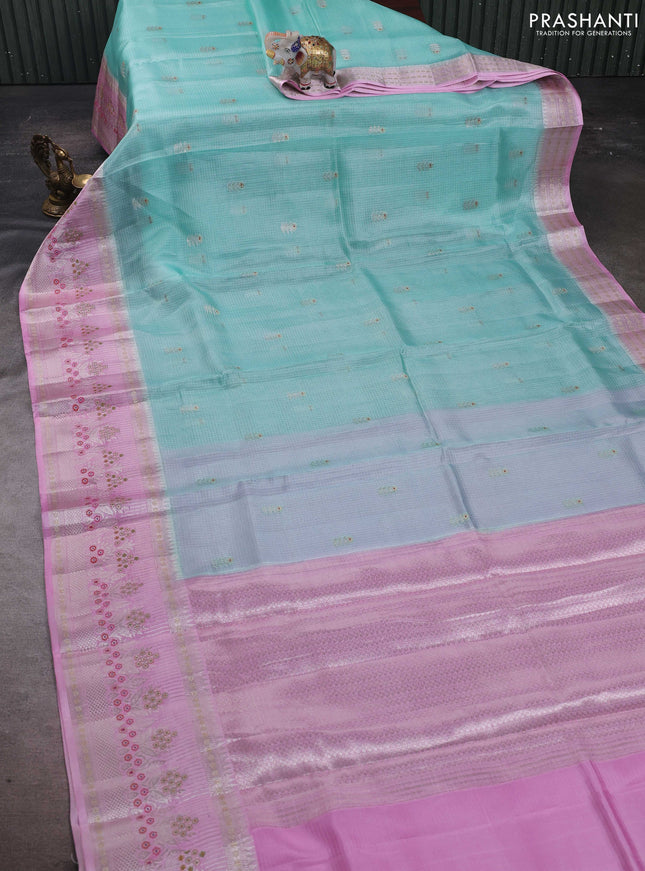 Teal Blue & Lotus Pink Banarasi Kota Silk Saree