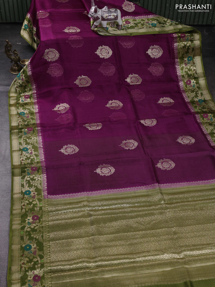 Purple & Mehendi Green Banarasi Kota Silk Saree