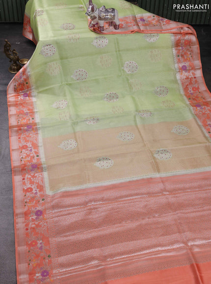 Pista Green & Peach Banarasi Kota Silk Saree