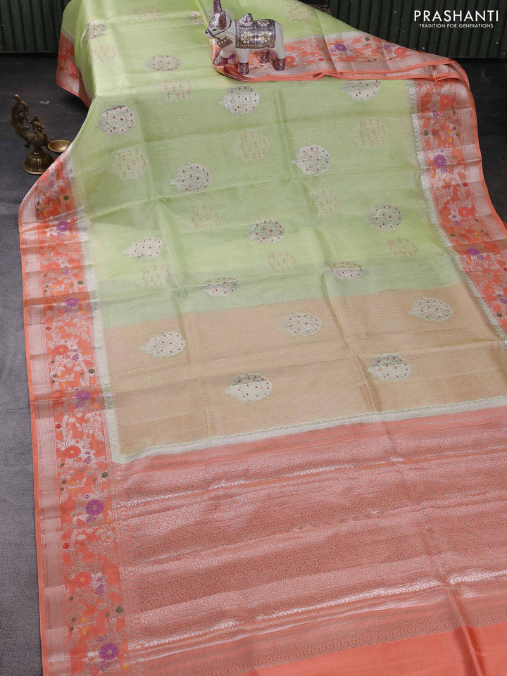 Pista Green & Peach Banarasi Kota Silk Saree