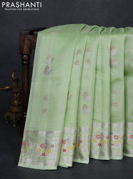 Pista Green Banarasi Kota Silk Saree