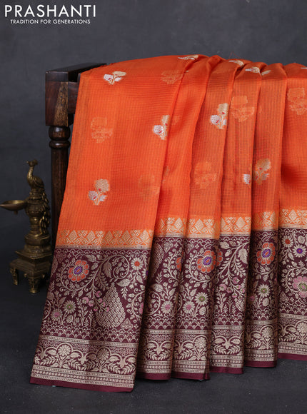 Orange & Coffee Brown Banarasi Kota Silk Saree
