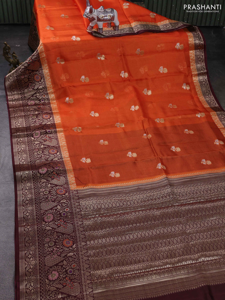 Orange & Coffee Brown Banarasi Kota Silk Saree