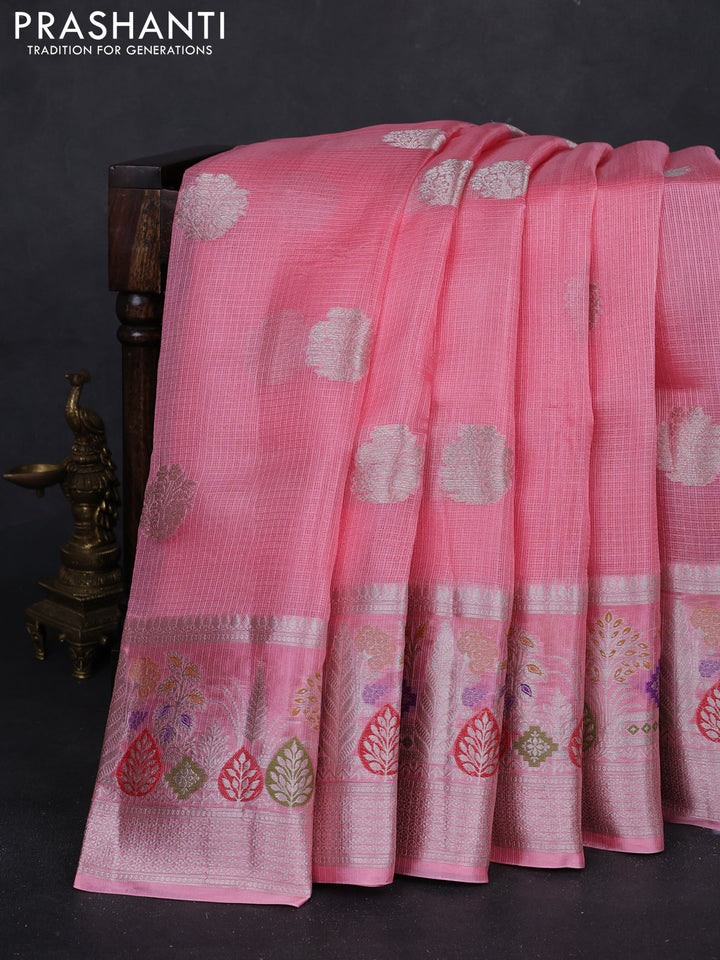 Peach Pink Banarasi Kota Silk Saree