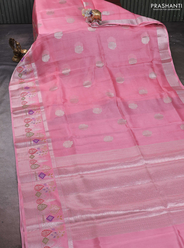 Peach Pink Banarasi Kota Silk Saree