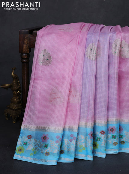 Lotus Pink & Teal Blue Banarasi Kota Silk Saree