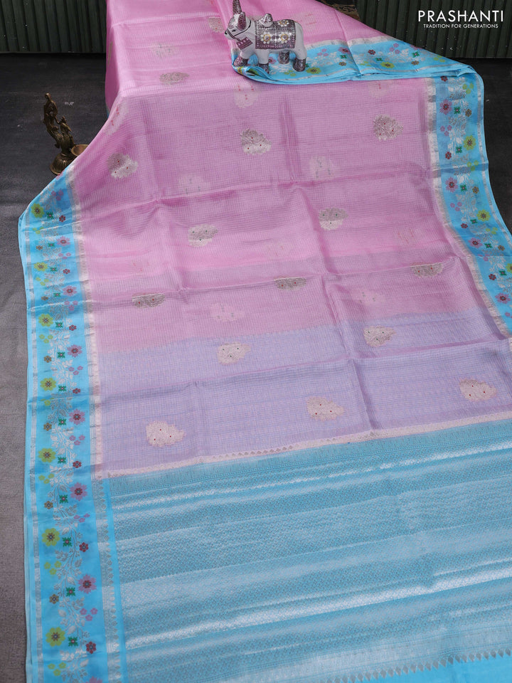 Lotus Pink & Teal Blue Banarasi Kota Silk Saree