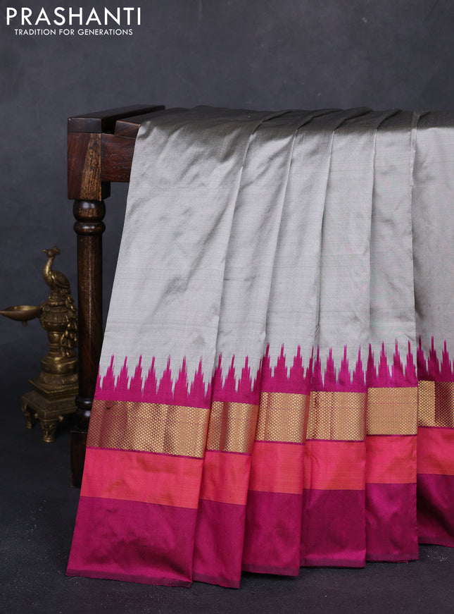 Grey & Magenta  Pochampally Silk Saree