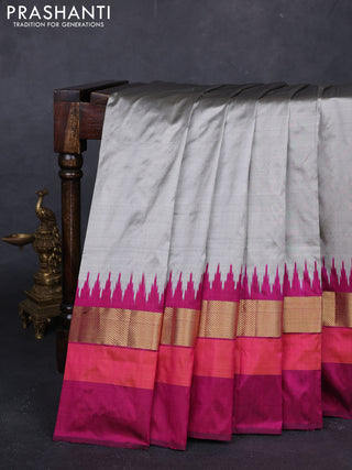 Grey & Magenta  Pochampally Silk Saree
