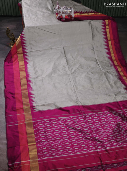 Grey & Magenta  Pochampally Silk Saree
