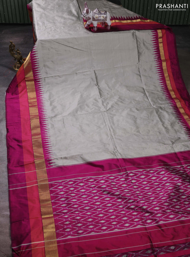 Grey & Magenta  Pochampally Silk Saree