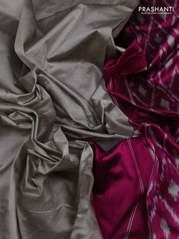 Grey & Magenta  Pochampally Silk Saree