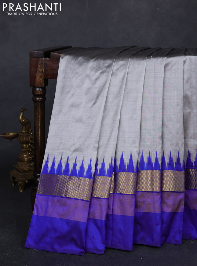 Grey & Blue Pochampally Silk Saree