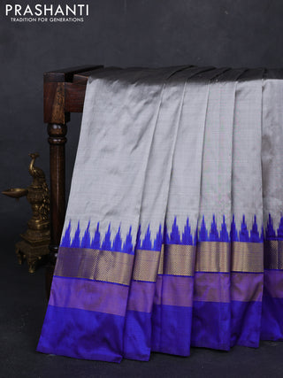 Grey & Blue Pochampally Silk Saree