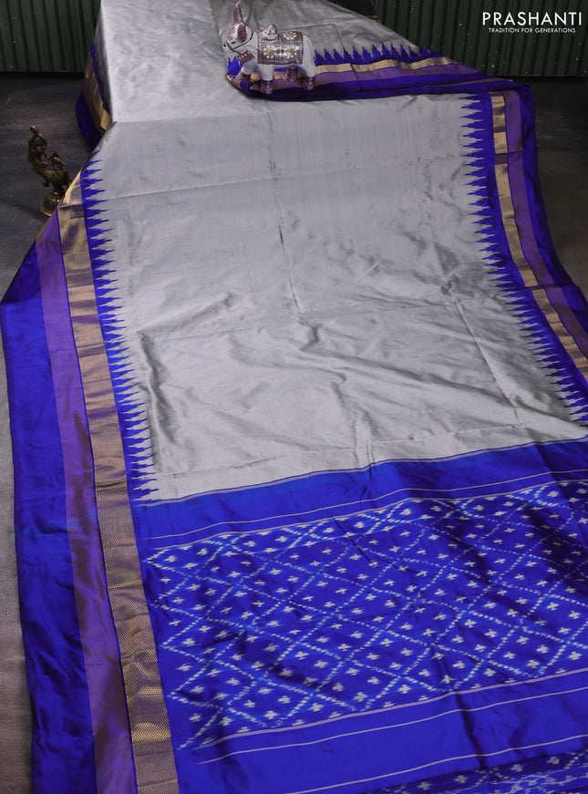 Grey & Blue Pochampally Silk Saree