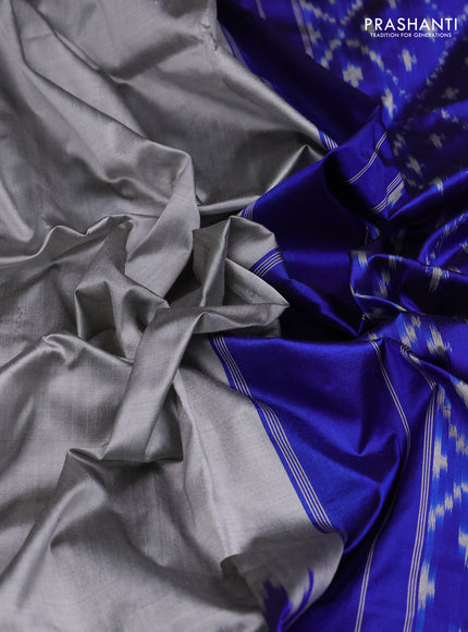 Grey & Blue Pochampally Silk Saree