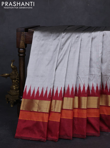 Grey & Maroon Pochampally Silk Saree