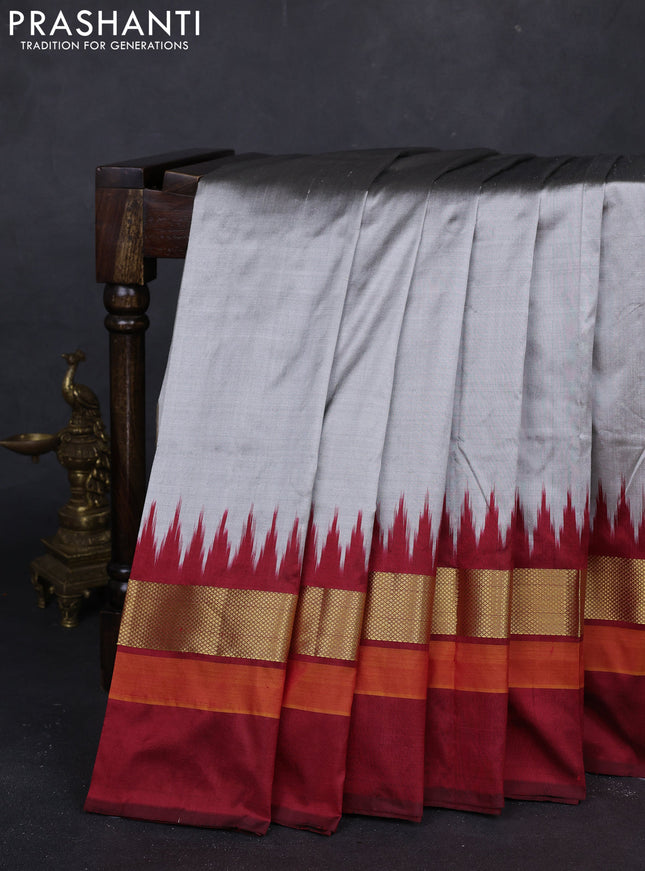 Grey & Maroon Pochampally Silk Saree