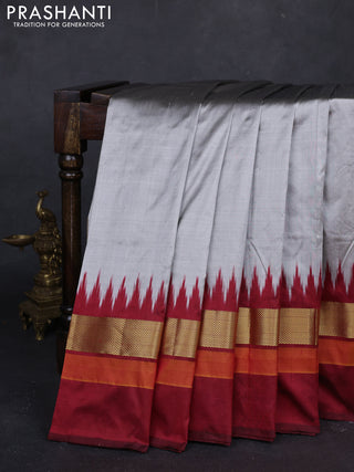 Grey & Maroon Pochampally Silk Saree