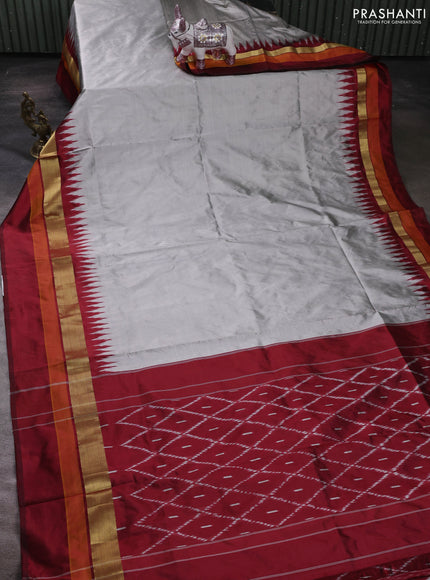 Grey & Maroon Pochampally Silk Saree