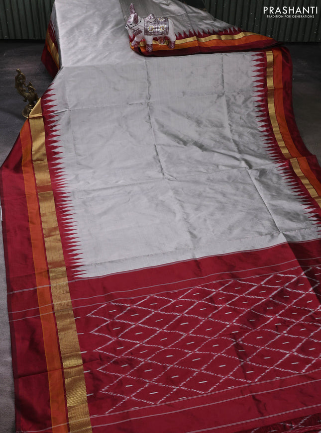 Grey & Maroon Pochampally Silk Saree