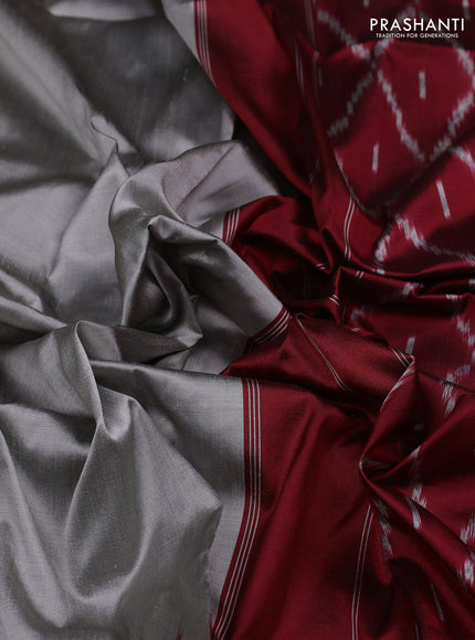 Grey & Maroon Pochampally Silk Saree