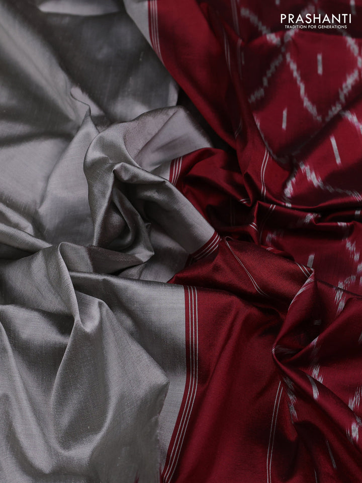 Grey & Maroon Pochampally Silk Saree