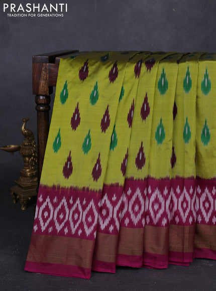 Lime Green & Wine Pochampally Silk Saree